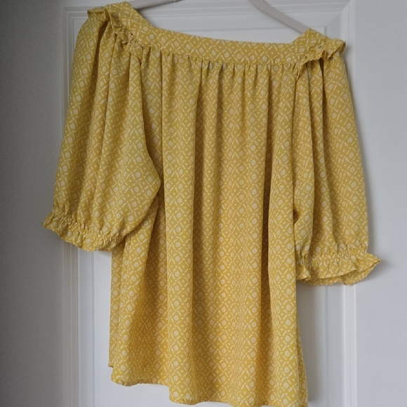 LOFT Yellow Patterned Off-Shoulder Ruffle-Sleeve Tunic - Picture 2 of 2